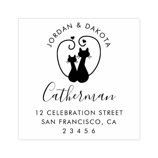 かわいい猫カップル |名前をカスタムすると差出人住所 ラバースタンプ (インプリント)