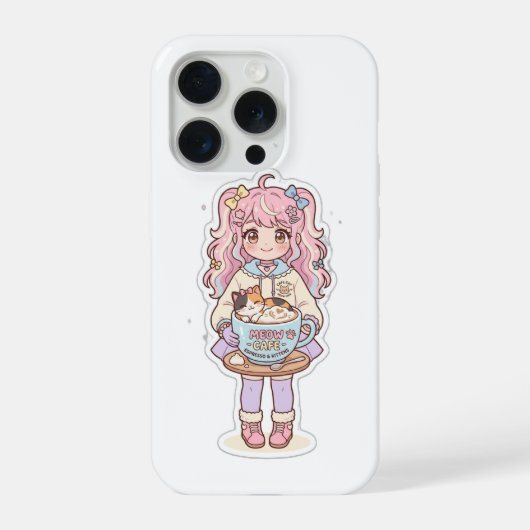 かわいい猫カフェ アニメガール ちび iPhoneケース iPhone 15 Proケース (裏面)
