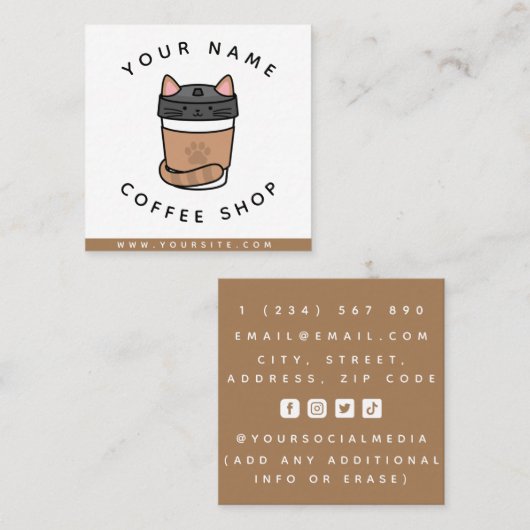 かわいい猫カフェ ソーシャルメディア追加 Funny ペット ビジネスカード (正面/裏面)