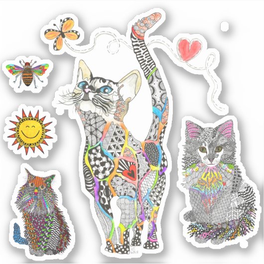 かわいい猫カラフルのビニールのシール シール (正面)