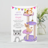 かわいい猫カラフル子モダン猫の誕生会 招待状 (スタンド正面)