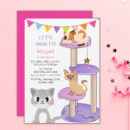 かわいい猫カラフル子モダン猫の誕生会 招待状
