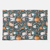 かわいい猫カラフル柄の植物性フローラプリント キッチンタオル (横)