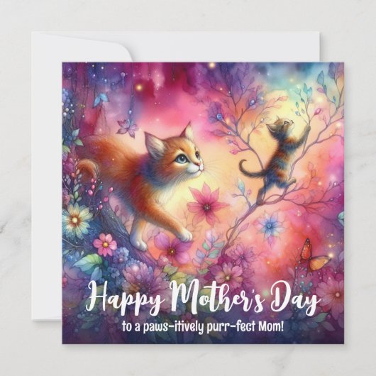 かわいい猫カラフル母の水彩母の日 カード (正面)