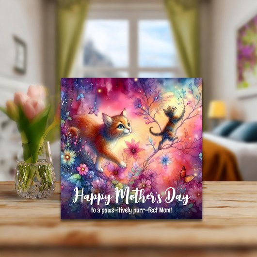 かわいい猫カラフル母の水彩母の日 カード