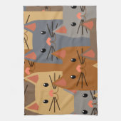 かわいい猫カラフル猫顔コラージュ キッチンタオル (縦)