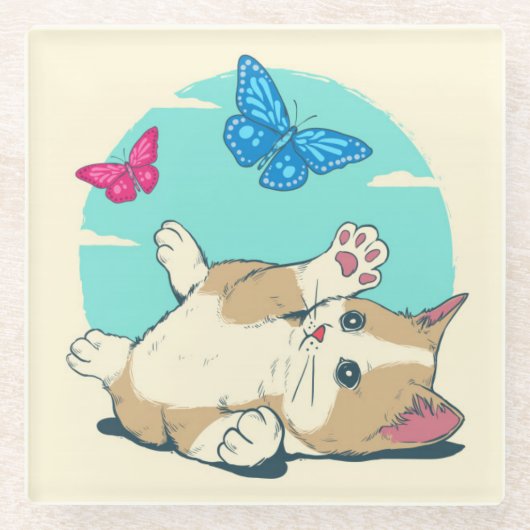 かわいい猫ガラスコースター ガラスコースター (正面)