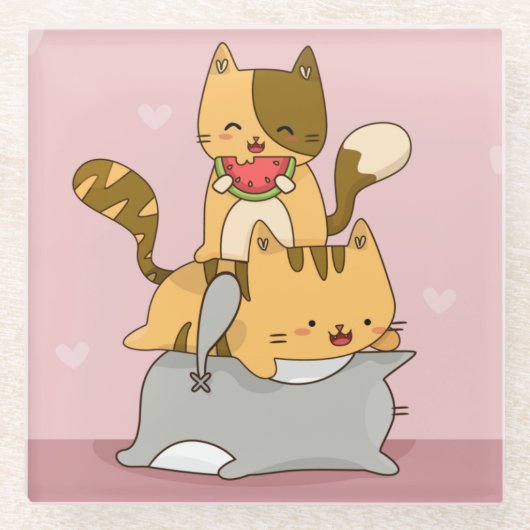 かわいい猫ガラスコースター ガラスコースター (正面)