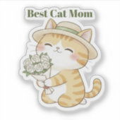 かわいい猫ガーデナー サマー ローズ ブーケ ステッカー シール (正面)