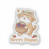 かわいい猫ガーデナー 夏のベリー収穫 ステッカー シール (正面)