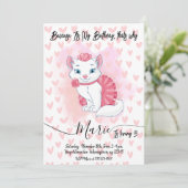 かわいい猫ガールの誕生日の招待状。 招待状 (スタンド正面)
