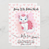 かわいい猫ガールの誕生日の招待状。 招待状 (正面/裏面)