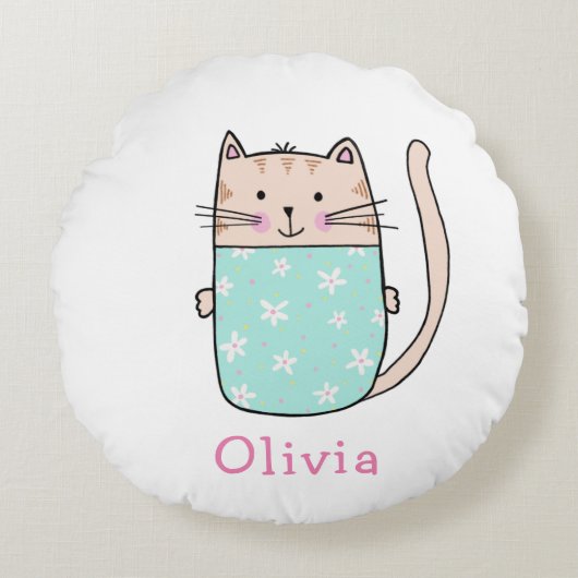 かわいい猫ガールズ名 ラウンドクッション (正面)