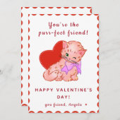 かわいい猫キッズガール教室の友達バレンタインデー シーズンカード (正面/裏面)