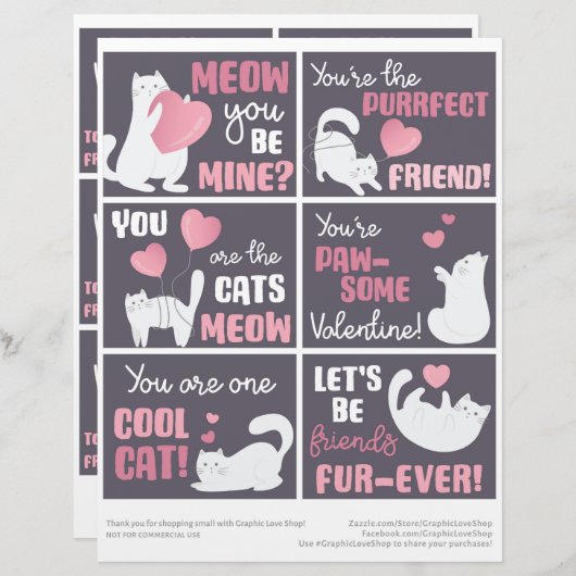 かわいい猫キッズ教室バレンタインデーのカード6 レターヘッド (正面/裏面)