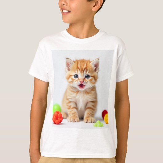 かわいい猫キッズTシャツ – 若者に最適 Tシャツ (正面)