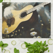 かわいい猫キッテ遊ンのアコースティックギター キッチンタオル (折り畳み)