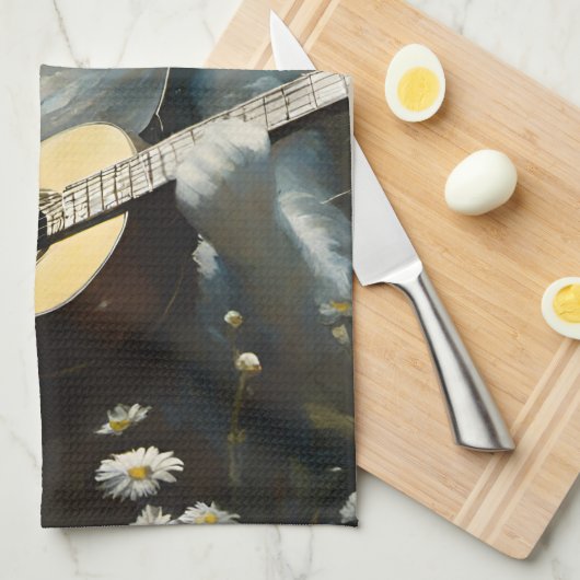 かわいい猫キッテ遊ンのアコースティックギター キッチンタオル (四つ折り)