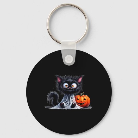 かわいい猫キティおばけハロウィン黒いカボチャ キーホルダー (正面)