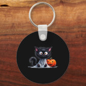 かわいい猫キティおばけハロウィン黒いカボチャ キーホルダー (正面)