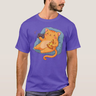 かわいい猫キティーゲーマーピザジョークビデオゲームコントロール Tシャツ
