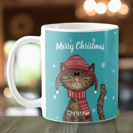 かわいい猫クリスマスの漫画パーソナライズされた コーヒーマグカップ