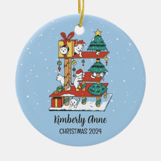 かわいい猫クリスマスキッテンスノーウィースウィンターホリデー セラミックオーナメント (正面)