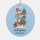 かわいい猫クリスマスキッテンスノーウィースウィンターホリデー セラミックオーナメント (左)