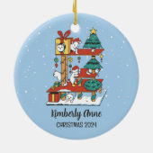 かわいい猫クリスマスキッテンスノーウィースウィンターホリデー セラミックオーナメント (裏面)