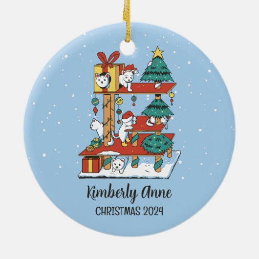 かわいい猫クリスマスキッテンスノーウィースウィンターホリデー セラミックオーナメント (裏面)