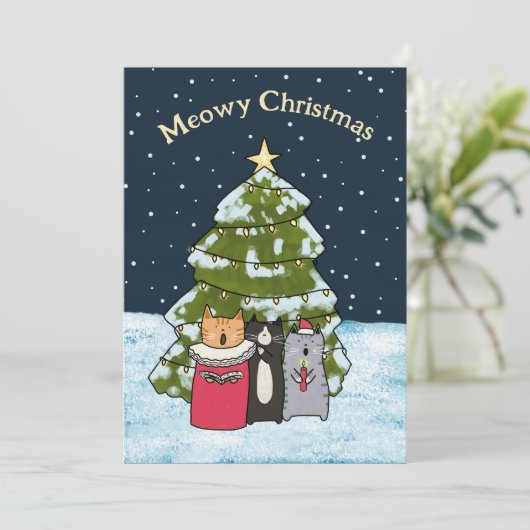 かわいい猫クリスマスキャロル歌手フラット非写真 シーズンカード (スタンド正面)