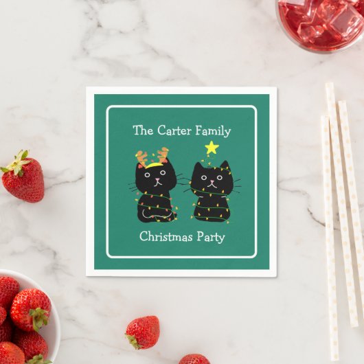 かわいい猫クリスマスグリーンパーソナライズされたパーティー スタンダードカクテルナプキン (インサイチュ)