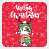 かわいい猫クリスマスストッキング詰め込み職人ガロール スクエアシール (正面)