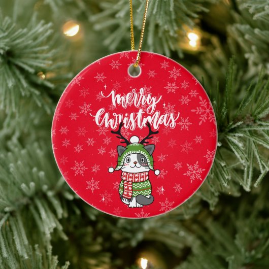 かわいい猫クリスマスストッキング詰め込み職人ガロール セラミックオーナメント (ツリー)