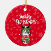 かわいい猫クリスマスストッキング詰め込み職人ガロール セラミックオーナメント (正面)