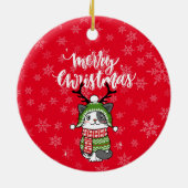かわいい猫クリスマスストッキング詰め込み職人ガロール セラミックオーナメント (裏面)