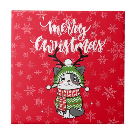 かわいい猫クリスマスストッキング詰め込み職人ガロール タイル (正面)