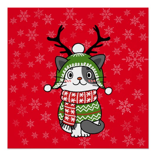 かわいい猫クリスマスストッキング詰め込み職人ガロール ポスター (正面)