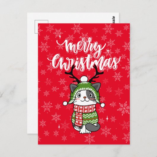 かわいい猫クリスマスストッキング詰め込み職人ガロール ポストカード (正面/裏面)