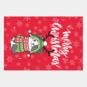 かわいい猫クリスマスストッキング詰め込み職人ガロール ラッピングペーパーシート (正面)