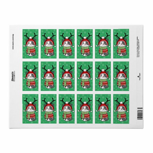 かわいい猫クリスマスストッキング詰め込み職人ガロール ラベル (フルシート)