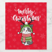 かわいい猫クリスマスストッキング詰め込み職人ガロール ワインラベル (シングルラベル)