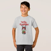 かわいい猫クリスマスストッキング詰め込み職人ガロール Tシャツ (正面フル)