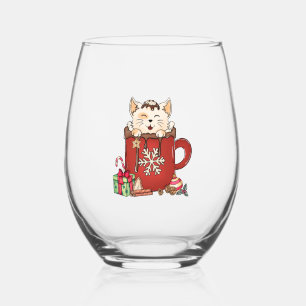 かわいい猫クリスマスチョコレートコーヒー ステムなしワイングラス