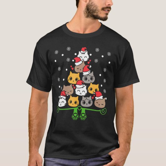 かわいい猫クリスマスツリークリスマス子猫パジャマ Tシャツ (正面)