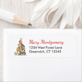 かわいい猫クリスマスツリー差出人住所 ラベル (インサイチュ)