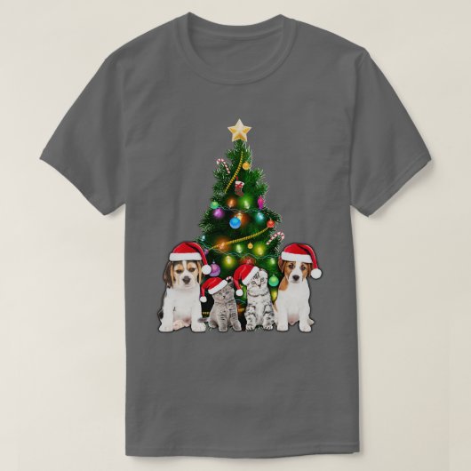 かわいい猫クリスマスツリー猫好きクリスマスペット女性 Tシャツ (デザイン正面)