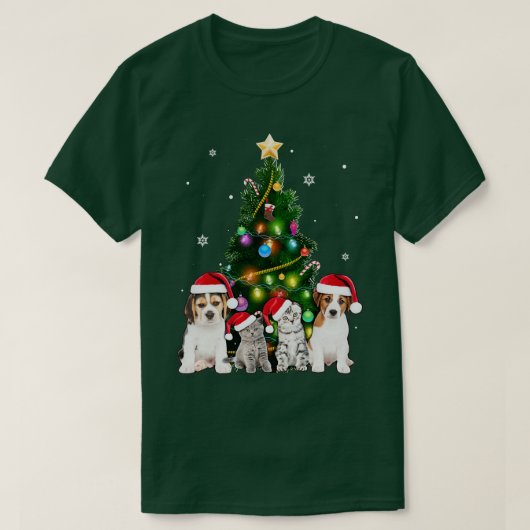 かわいい猫クリスマスツリー猫好きクリスマスペット女性 Tシャツ (デザイン正面)