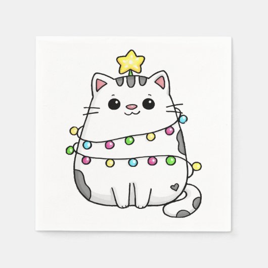 かわいい猫クリスマスデザイン スタンダードカクテルナプキン (正面)