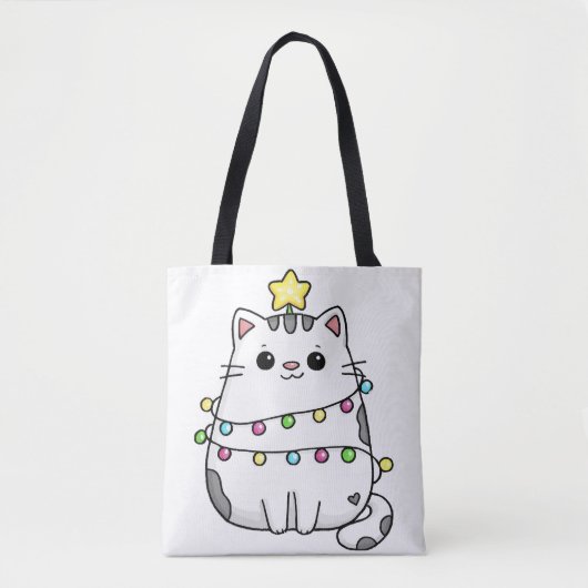 かわいい猫クリスマスデザイン トートバッグ (正面)